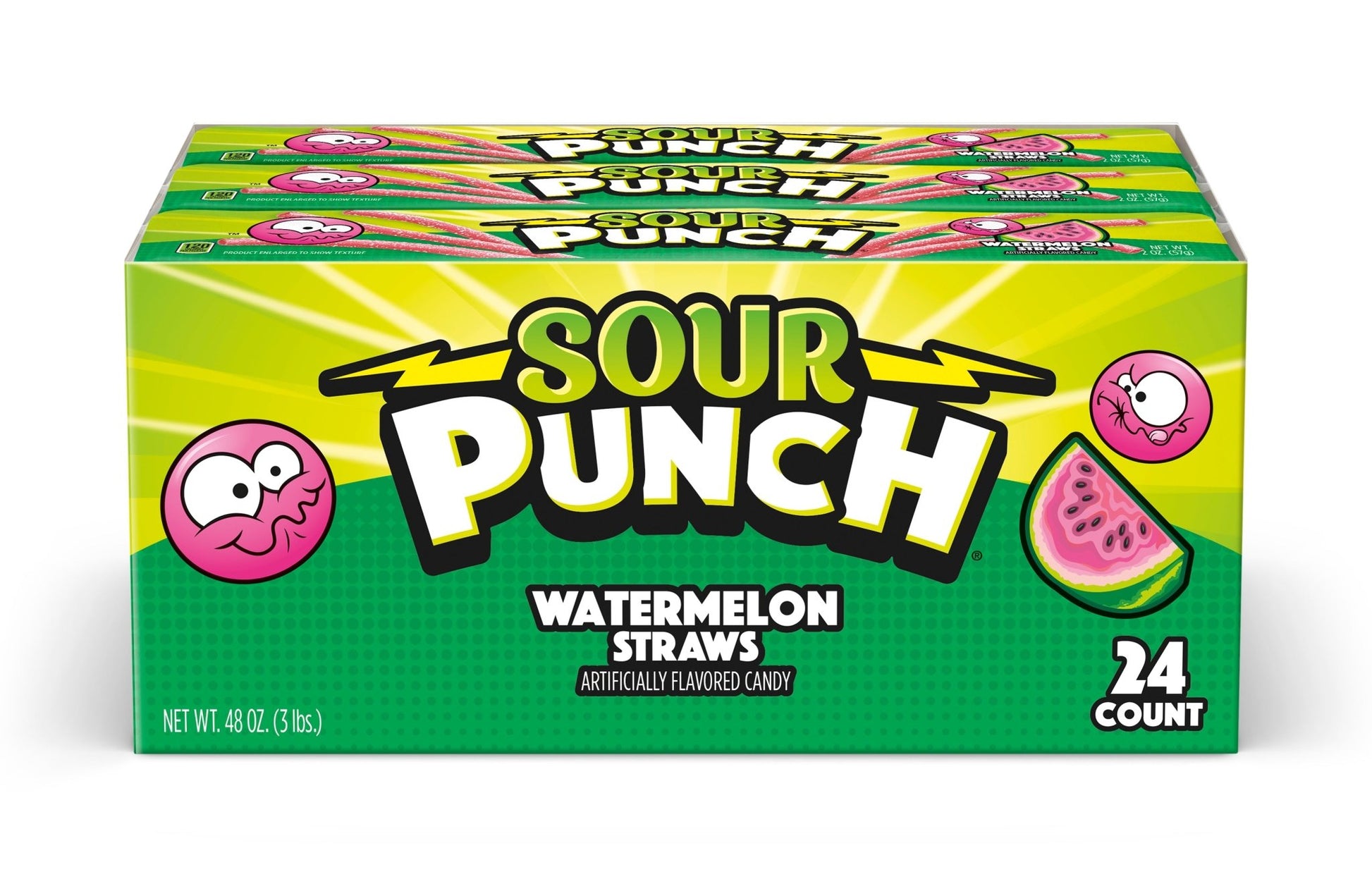 (S1 - 06) Box - US - Sour Punch Straws - Watermelon standard size - 2oz (57g) x 24 units - SugarMarket.ca