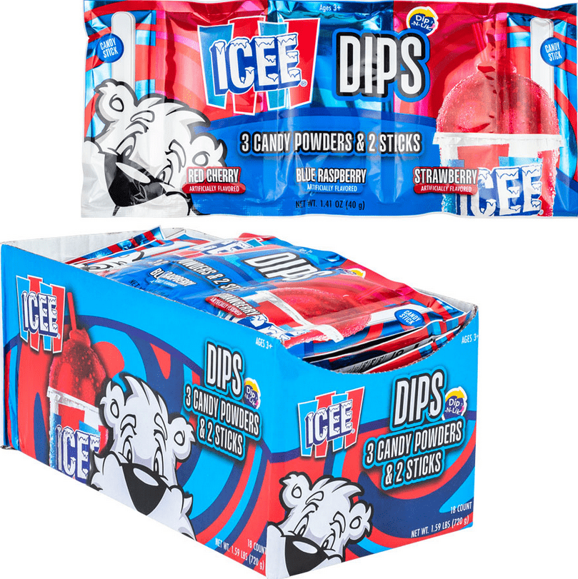 (S1 - 07) Box - CHINA - KoKo Icee Dips 3PK Candy Powders and Stick 1.41oz x 18 units - SugarMarket.ca