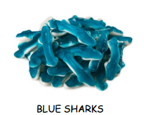 (S1 - 10) Bulk - Huer - Small Blue Sharks x1kg - SugarMarket.ca