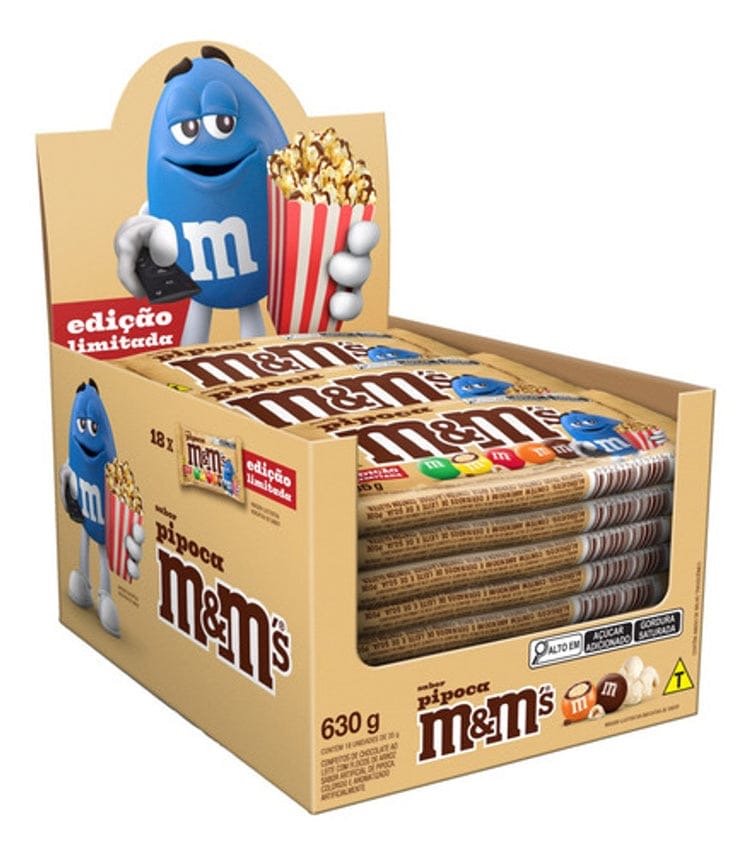 (S2 - 02) Box - BRAZIL - M&M POPCORN (PIPOCA) 35g x 18 UNITS (BEST BEFORE FEBRUARY 23,2026) - SugarMarket.ca