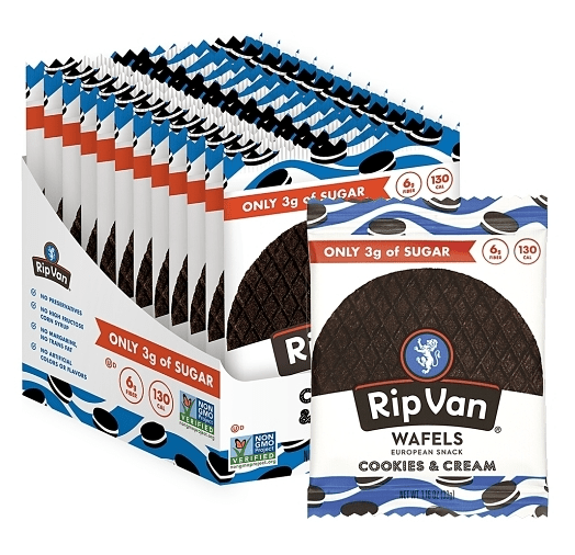 (S2 - 03) Box - Canada - Rip Van - Low Sugar - Cookies and Cream Wafels 1.16oz (33g) x 12 Units - SugarMarket.ca