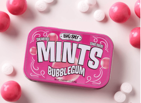 (S2 - 04) Box - Canada - Big Sky - Sugar Free Mints - Bubblegum Flavour 50g x 6 units - SugarMarket.ca