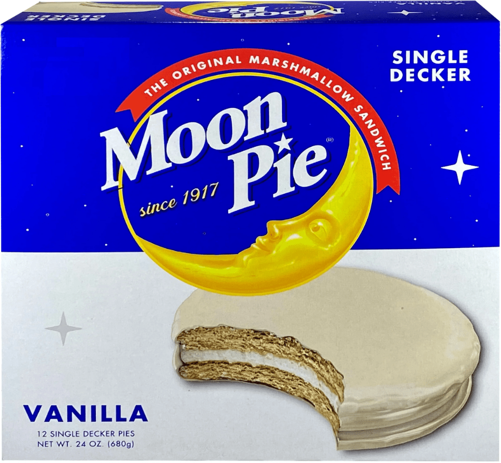 (S2 - 07)Box - Moon Pie - Vanilla - Single Decker 2oz (57g) x 12 Units - SugarMarket.ca