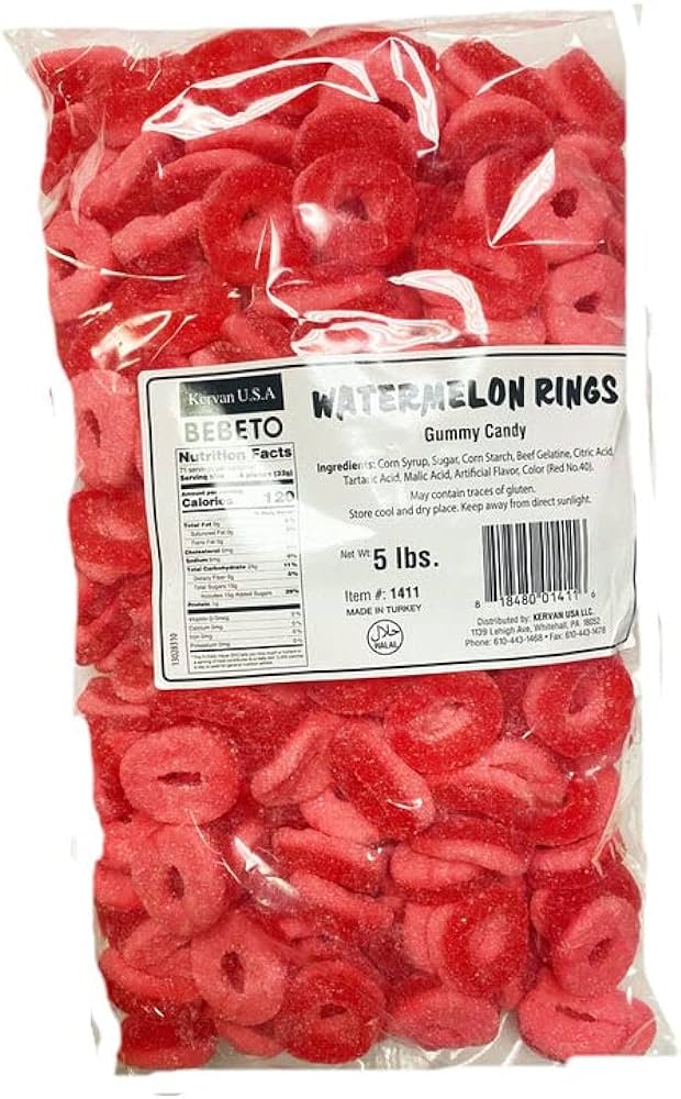 (S3 - 02) Turkey - Bulk Kervan Gummy Watermelon Rings 5lb (2.27kg) X 1 Bag - SugarMarket.ca
