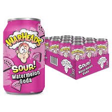 (S5 - 02) Box - US - BEVERAGE - Warheads Sour Soda - WATERMELON 355ml x 12 Units (Buyer is responsible if drinks may leak during shipping and weather) - SugarMarket.ca