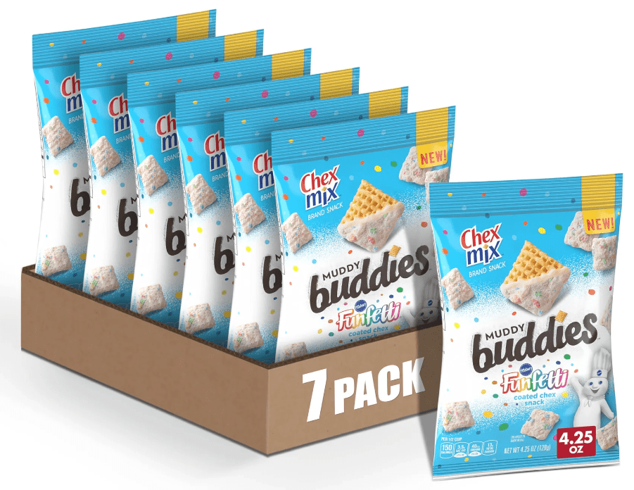 (S6 - 04) Box - US - Chips - Chex Mix - Funfetti Muddy Buddies, 4.25 oz (120g) x 7 units (chips bags may deflated during shipping) - SugarMarket.ca