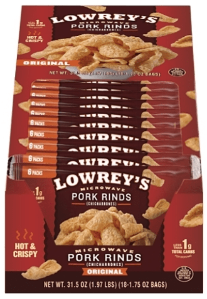 (S6 - 05) Box - Us - Lowreys Microwave Pork Rinds - Original 1.75oz (49g) x 18 units - SugarMarket.ca