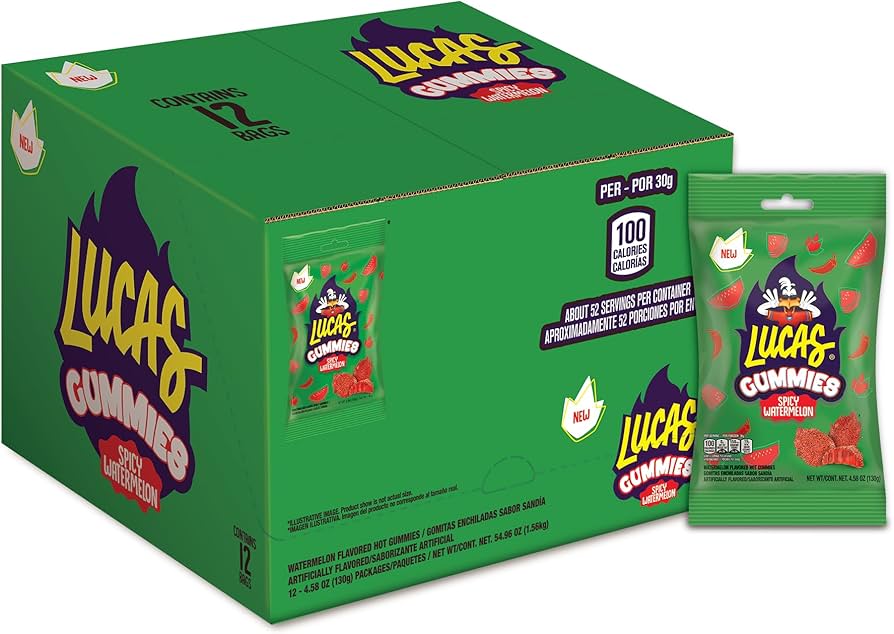 (S6 - 06) Box - Mexico - Peg Bag - Lucas Spicy - Watermelon Gummies 4.58oz (130g) x 12 units - SugarMarket.ca