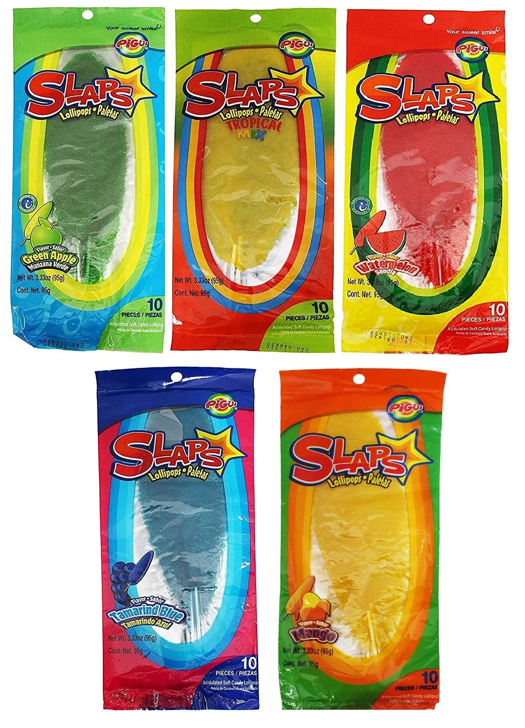 (S6 - 06) Box - Slaps Candy - Original MIX 10 - Pk 3.53OZ (100g) x 25 units (Tamarind Blue,Watermelon,Mango and Green Apple) - SugarMarket.ca