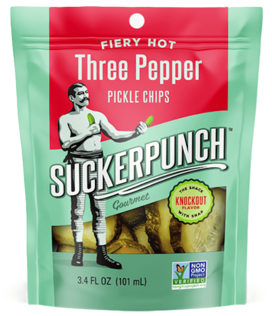(S6 - 10) Box - US - Chips - Suckerpunch Gourmet - Pickle Chips - 3 - Pepper Fire 3.4 fl oz (101ml) x 12 units - SugarMarket.ca
