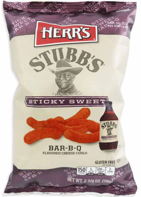 (S6 - 12) Box - CASE - Chips - Herrs - Stubbs Sticky Sweet Cheese Curls 2.75oz (78g) x 12 Bags (Best Before Oct 6 2025) (chips bags may be deflated during shipping) - SugarMarket.ca