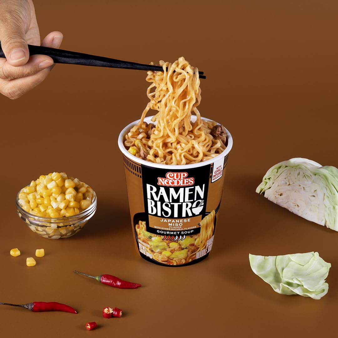 (S6 - 12) Box - US - Nissin Cup Noodles - RAMEN BISTRO Noodles - JAPANESE MISO Flavor 3.1 oz (88g) x 6 Units - SugarMarket.ca