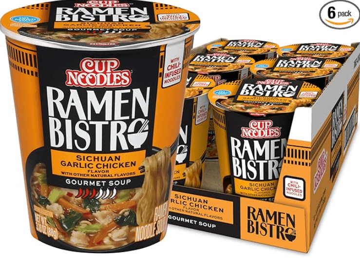 (S6 - 12) Box - US - Nissin Cup Noodles - RAMEN BISTRO Noodles - Sichuan Garlic Chicken Flavor 3.1 oz (88g) x 6 Units - SugarMarket.ca