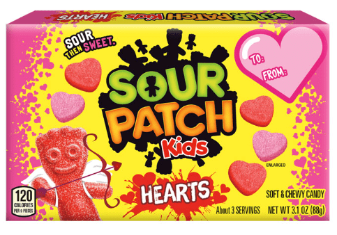 (S7 - 04) Box - Valentine - Theater Box Sour Patch Kids Hearts 3.1oz (88g) x 12 units - SugarMarket.ca