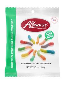 (S7 - 09) Box - US - Albanese 12 Flavor SOUR Mini Worm Peg Bag - 3.5oz(100g) x 12 Units - SugarMarket.ca