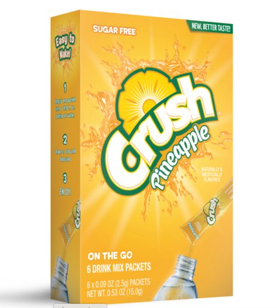 (S5-01) US -Drink Mix - CASE - On the Go - PINEAPPLE Crush Sugar Free (6 pockets) x 12 Boxes