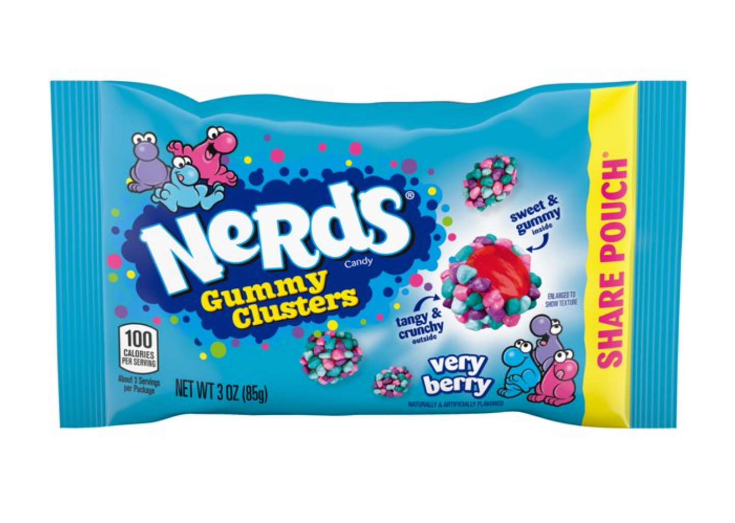 (S1-08) Us - Wonka Nerds Gummy Clusters - Very Berry - SHARE POUCH 3 oz x 12 units