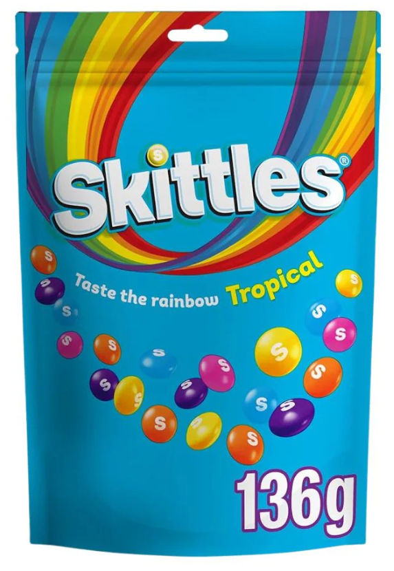 (S6-05) UK - Skittles - Tropical Pouch 136g x 15 units