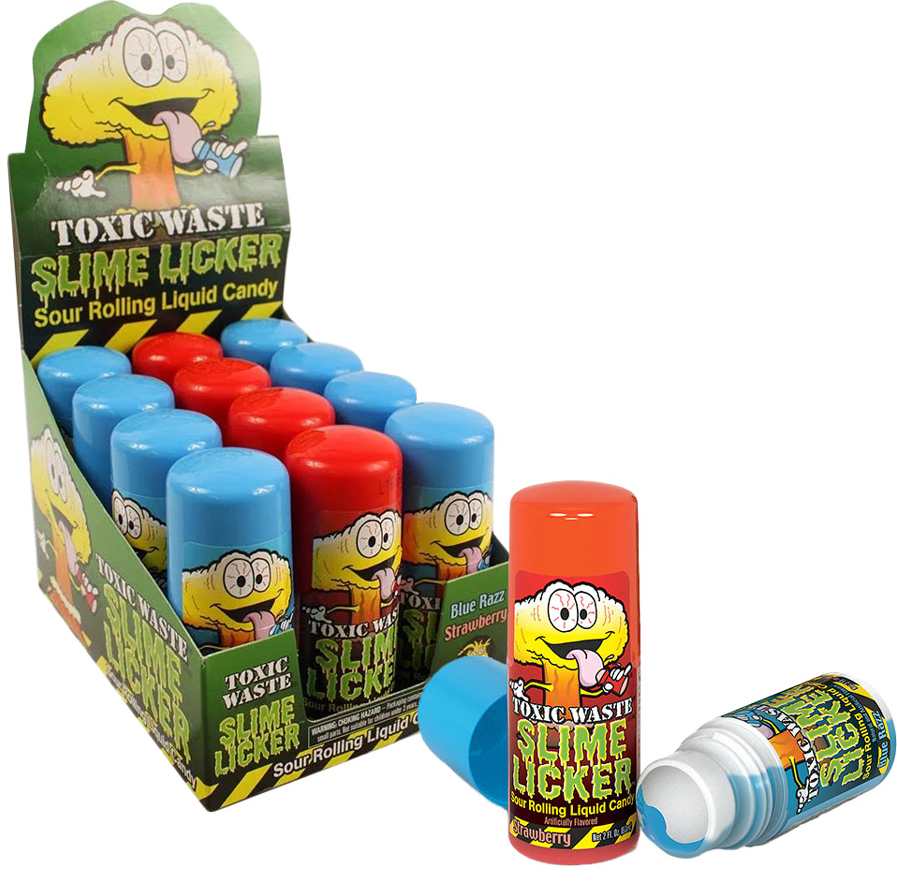 (S1-1) Toxic Waste Slime Licker Sour Rolling Liquid Candy - Blue Razz & Strawberry 2oz (57g) x 12 units