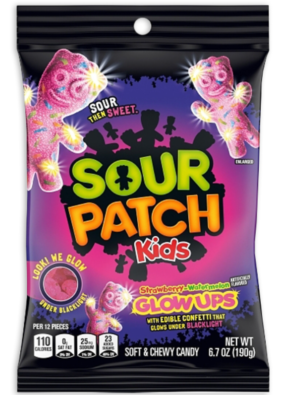 (S6-10) Sour Patch Kids - Glow Ups Peg Bag 6.7 oz (189g) x 12 Units