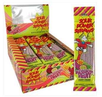 (S1-06) Box - Sour Power Straws - Passion Fruit 1.75oz (50g) x 24 Units