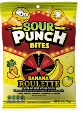 (S7-07) Us - Sour Punch Banana Roulette Bites Peg Bag - 5oz (142g) x 12 units