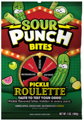 (S7-07) US - Sour Punch Bites Pickle Roulette Peg Bag - 5oz (140g) x 12 units