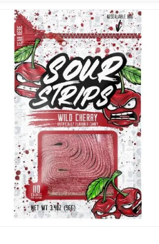 Hershey SOUR STRIPS Peg Bag - Wild Cherry 3.4oz (96g) X 12 Units