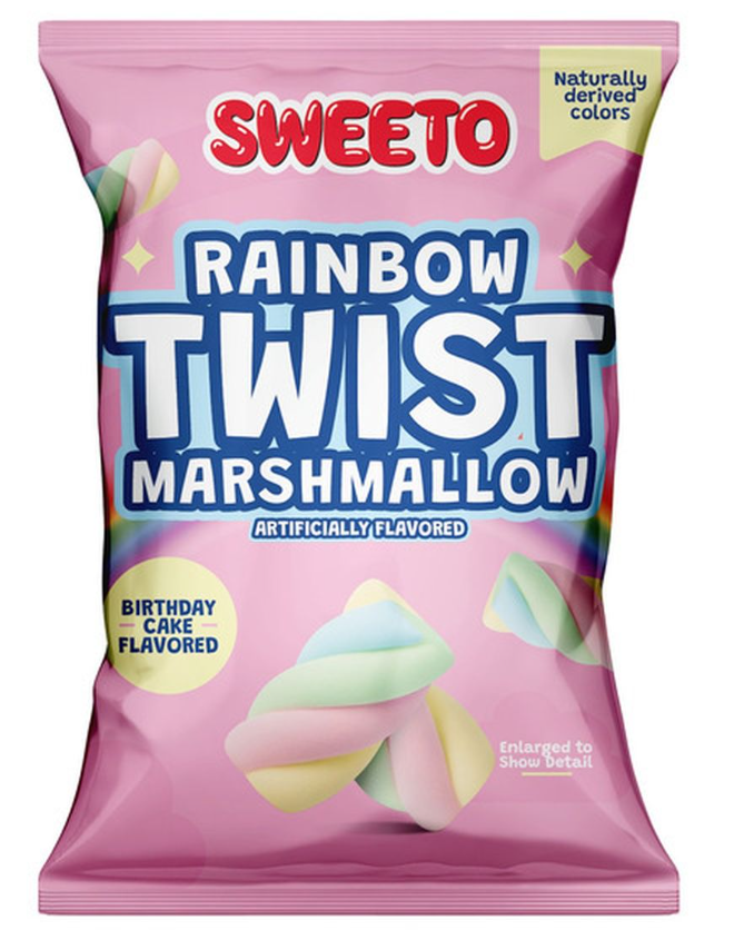 (S6-12) Sweeto - Marshmallow Rainbow Twists Peg Bag 3.5oz (100g) x 12 Units