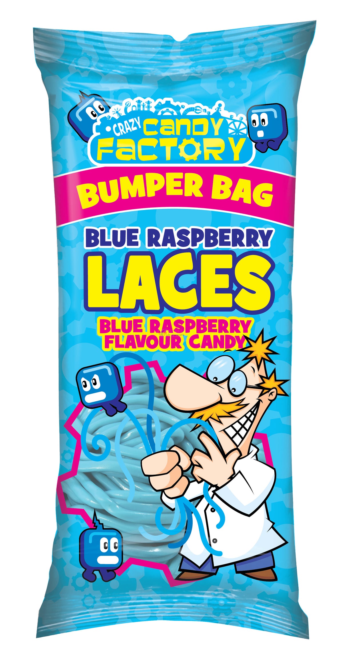 UK CRAZY CANDY FACTORY BLUE RASPBERRY LACES BUMPER BAG 225G x 24 units