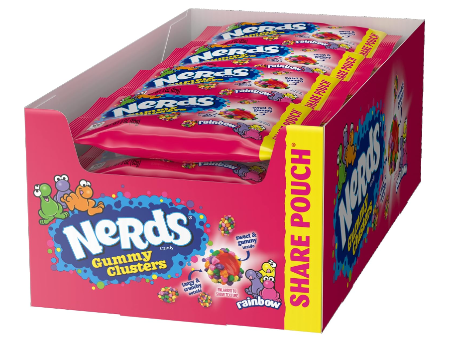 (S1-08) Us - Wonka Nerds Gummy Clusters -RAINBOW - SHARE POUCH 3 oz x 12 units