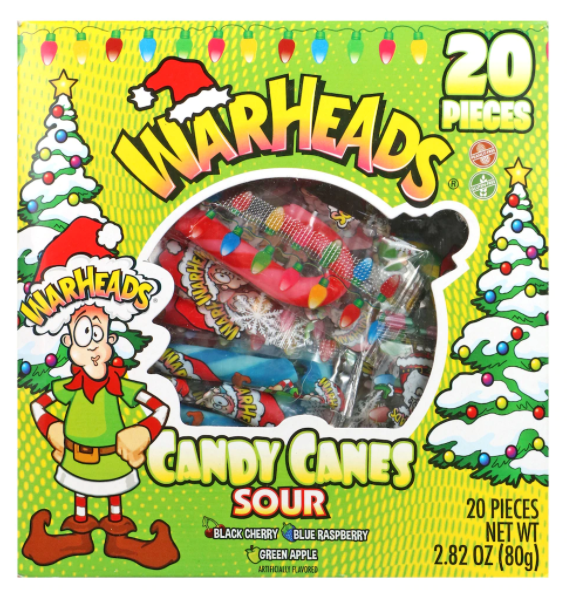 Xmas Warheads - Sour Mini Candy Canes 20-pk 2.82oz (80g) x 28 units
