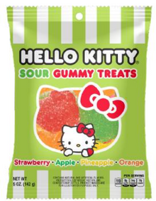 (S7-07) China - Hello Kitty - Gummi Treats - Sour Peg Bag 5oz (142g) x 12 units