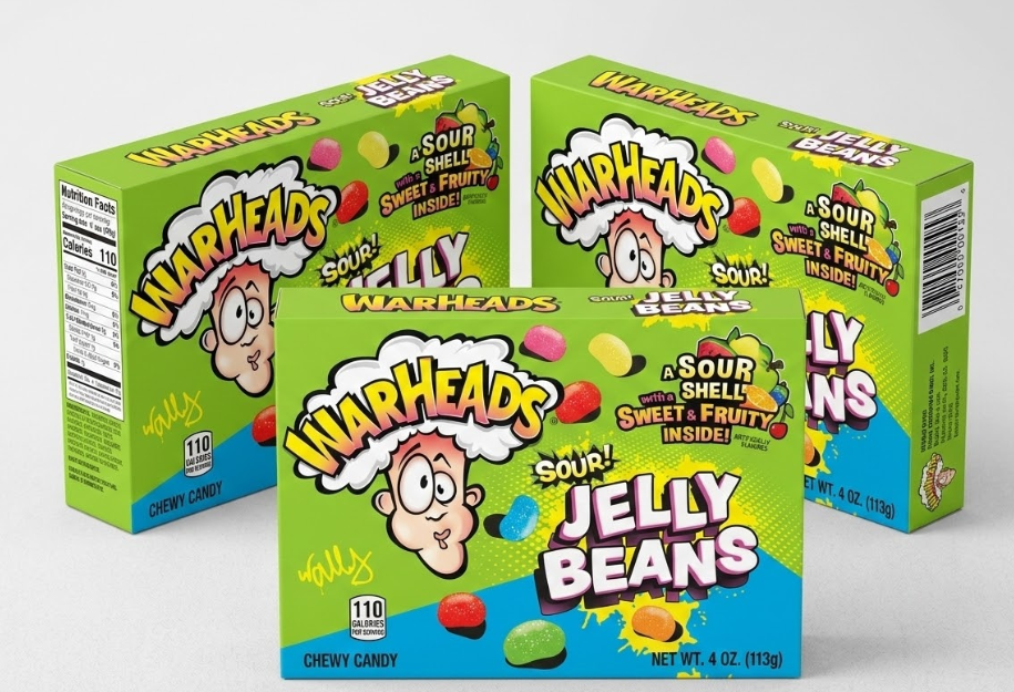 3 units - Bundle - Theater Box Warheads Sour Jelly Beans 4oz - SugarMarket.ca