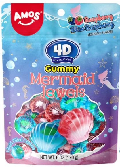 (S6-07) Amos 4D Gummy Mermaid Jewels Sub Bag - 6oz (170g) x 12 Units