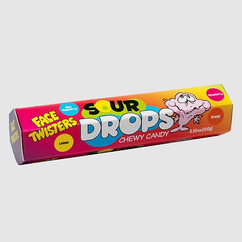 (S1-06) Face Twisters - Sour Drops Chewy Candy 3.53oz (100g) x 12 Units