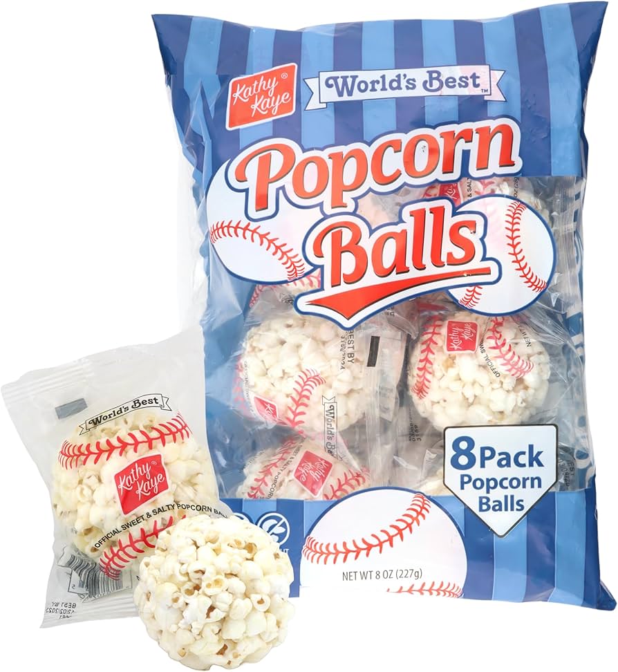 (S8-02) Bundle - Happy 250th America - Kathy Kaye CLEAR BASEBALL Popcorn 8PK Sub Bag - 8oz (227g) x 2 Units