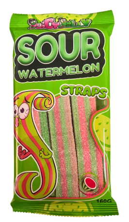 Variety Pack- 1 Unit x Cow Tales mini caramel (113g), 1 Unit x Jaw James Audio Lollipop (13g) and 1 Unit x juicy jelly sour watermelon Straps (160g)
