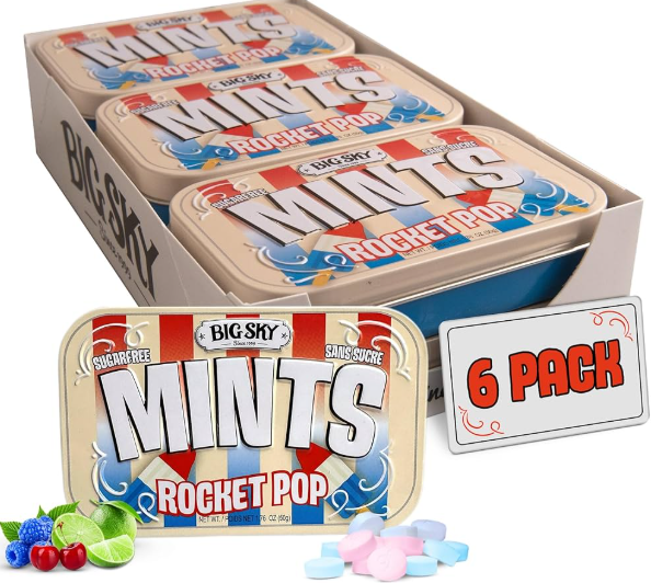 (S2-04) Box - Canada - Big Sky - Sugar Free Mints - Rocket Pop Flavour 50g x 6 units