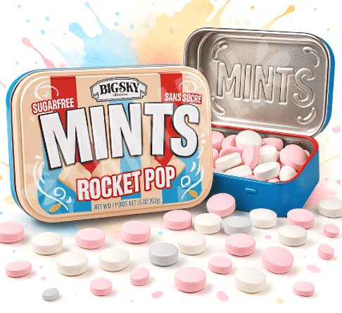 (S2-04) Box - Canada - Big Sky - Sugar Free Mints - Rocket Pop Flavour 50g x 6 units