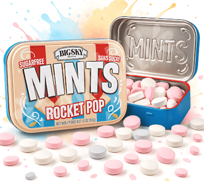 (S2-04) Box - Canada - Big Sky - Sugar Free Mints - Rocket Pop Flavour 50g x 6 units