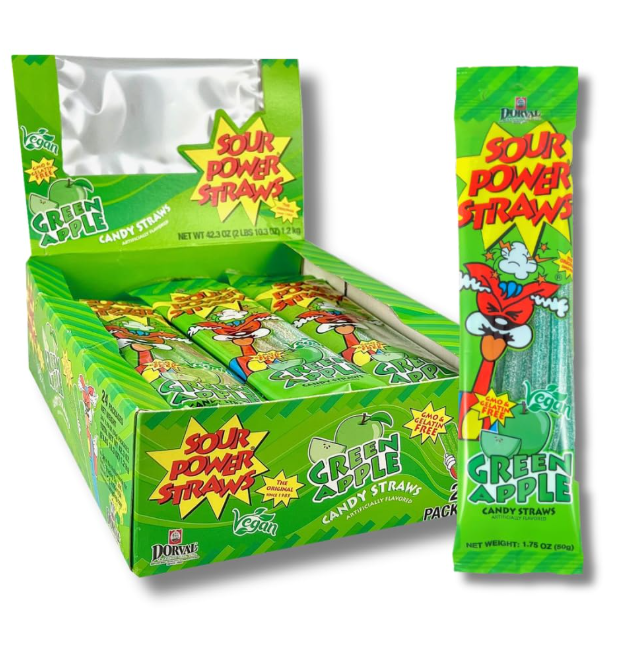 (S1-06) Dorval Sour Power Straws - Green Apple 1.75oz (50g) x 24 Units