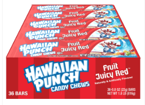 (S1-02) US - ADAMS & BROOKS Hawaiian Punch Chews Bar - Fruit Juicy Red 0.8OZ (23G) X 1 UNIT