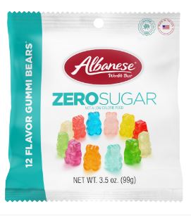 (S7-09) US - Albanese Zero Sugar (Sugar Free) - 12 Flavor Gummi Bears Peg Bag - 3.5oz(99g) x 12 Units