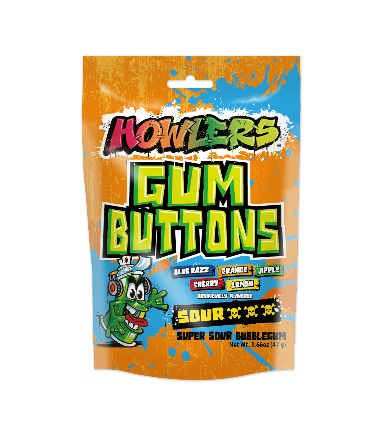 (S6-03) CHINA - Alberts Howlers Sour Gum Buttons 1.66oz(47g) x 12 Units