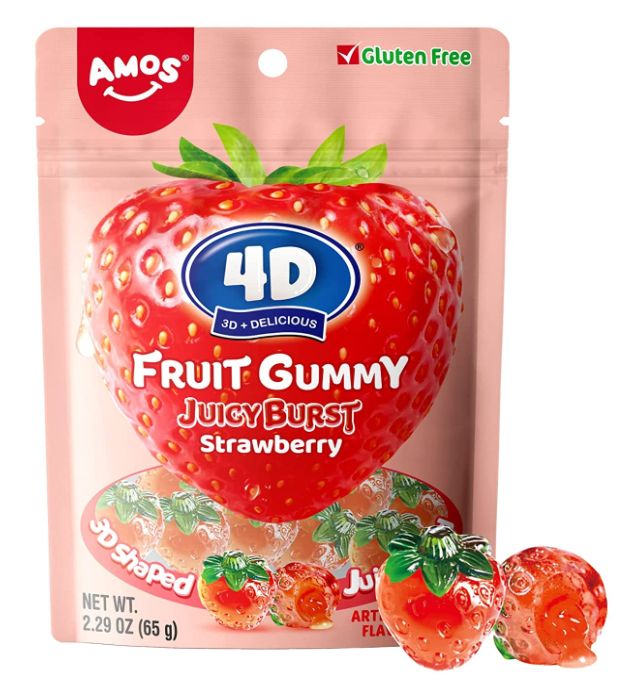 (S6-07) Amos 4D Juicy Burst - Strawberry - Peg 2.29oz (65g) x 12 Bags