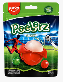 (S6-07) AMOS Peelerz - Football (Soccer) Strawberry and Apple 65g x 24 Units