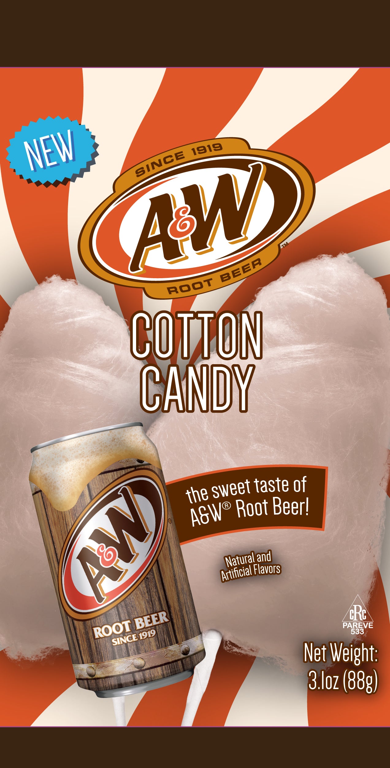 (S6-15) US - Taste Of Nature Cotton Candy  - A&W Root Beer 3.1oz(88g) x 12 Units
