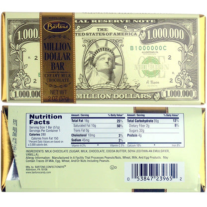 (S2-01) Us - Bartons Million Dollar Milk Chocolate Bar 2 oz (57g) x 12 units