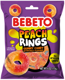 (S6-12) Bebeto - Peach Rings PEG Bag 4oz (114g) x 12 Units